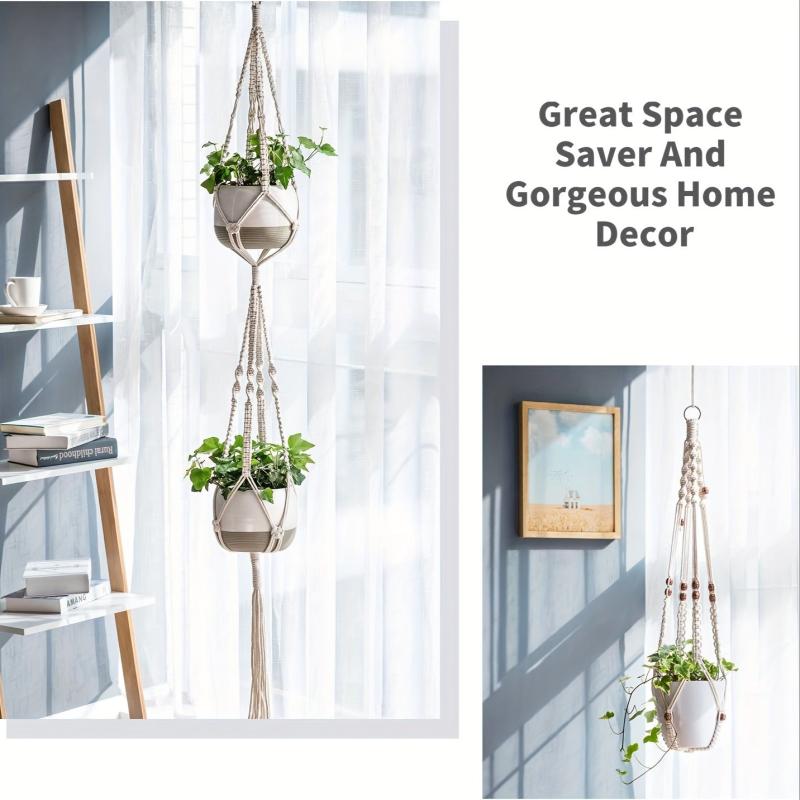 Macrame Plant Hangers Indoor Hanging Planter Basket Wall Decor Ivory