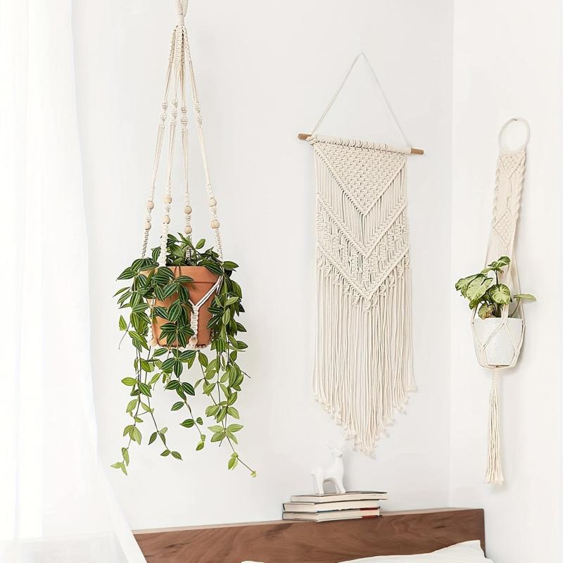2pcs Macrame Plant Hanger Indoor Hanging Planter Basket With Wood Beads