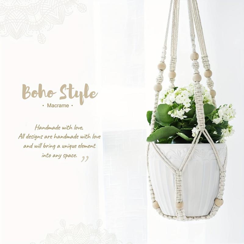 2pcs Macrame Plant Hanger Indoor Hanging Planter Basket With Wood Beads