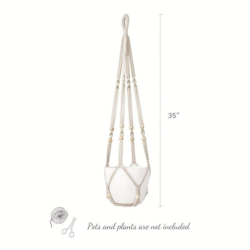 2pcs Macrame Plant Hanger Indoor Hanging Planter Basket With Wood Beads