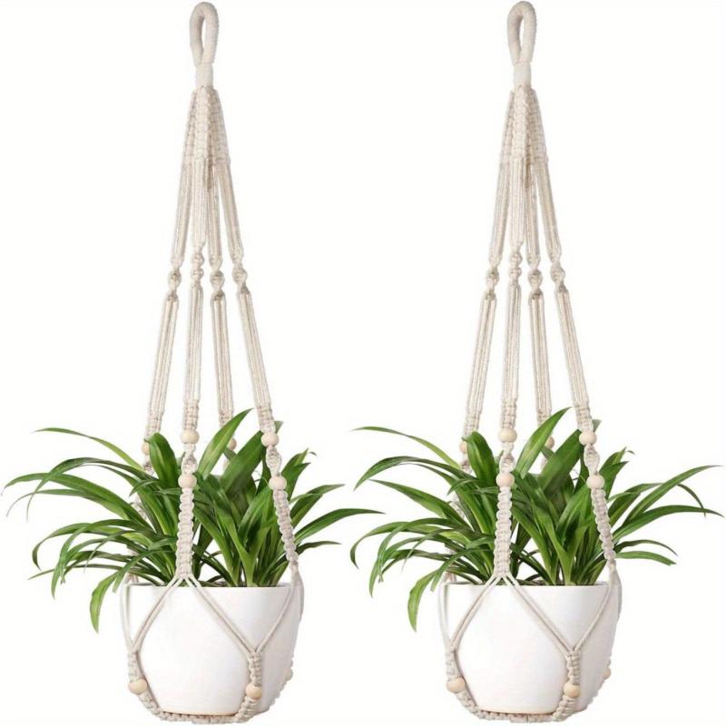 2pcs Macrame Plant Hanger Indoor Hanging Planter Basket With Wood Beads