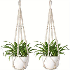 2pcs Macrame Plant Hanger Indoor Hanging Planter Basket With Wood Beads