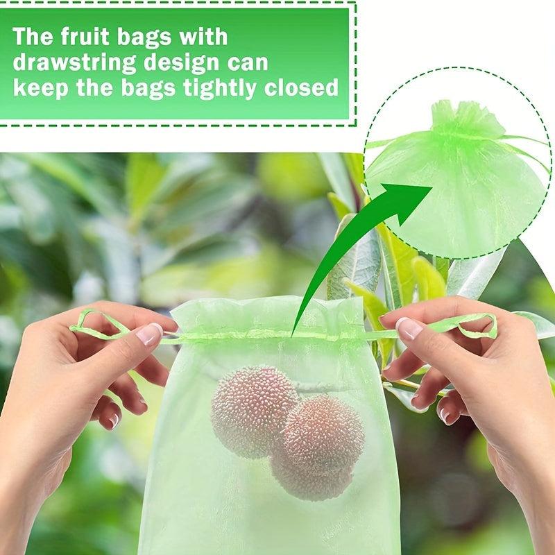 50pcs Large Fruit Protection Bags Mesh Barrier Bags With Drawstring
