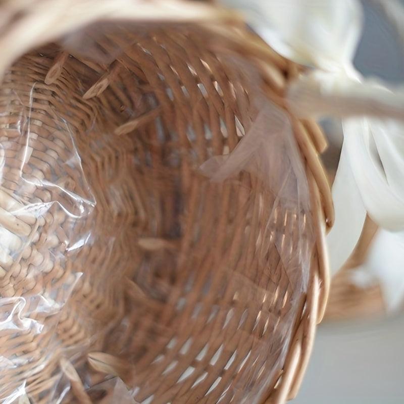 Hand Woven Rattan Flower Basket with Handle - Home Clutter Organizer