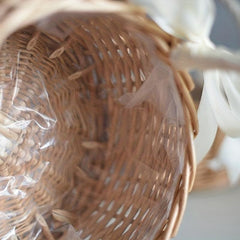 Hand Woven Rattan Flower Basket with Handle - Home Clutter Organizer