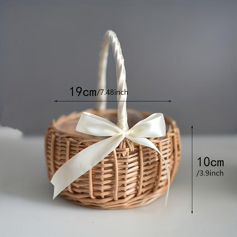 Hand Woven Rattan Flower Basket with Handle - Home Clutter Organizer