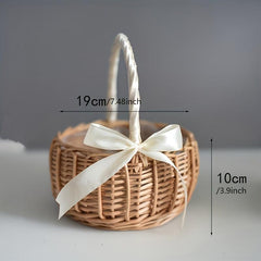 Hand Woven Rattan Flower Basket with Handle - Home Clutter Organizer