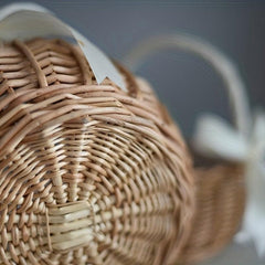 Hand Woven Rattan Flower Basket with Handle - Home Clutter Organizer