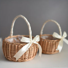 Hand Woven Rattan Flower Basket with Handle - Home Clutter Organizer
