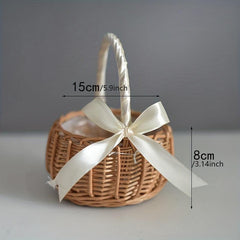 Hand Woven Rattan Flower Basket with Handle - Home Clutter Organizer