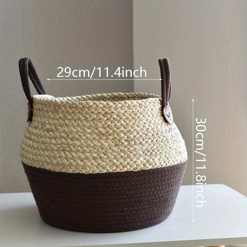 Hand-Woven Straw Basket with Handle Large Plant Storage Box
