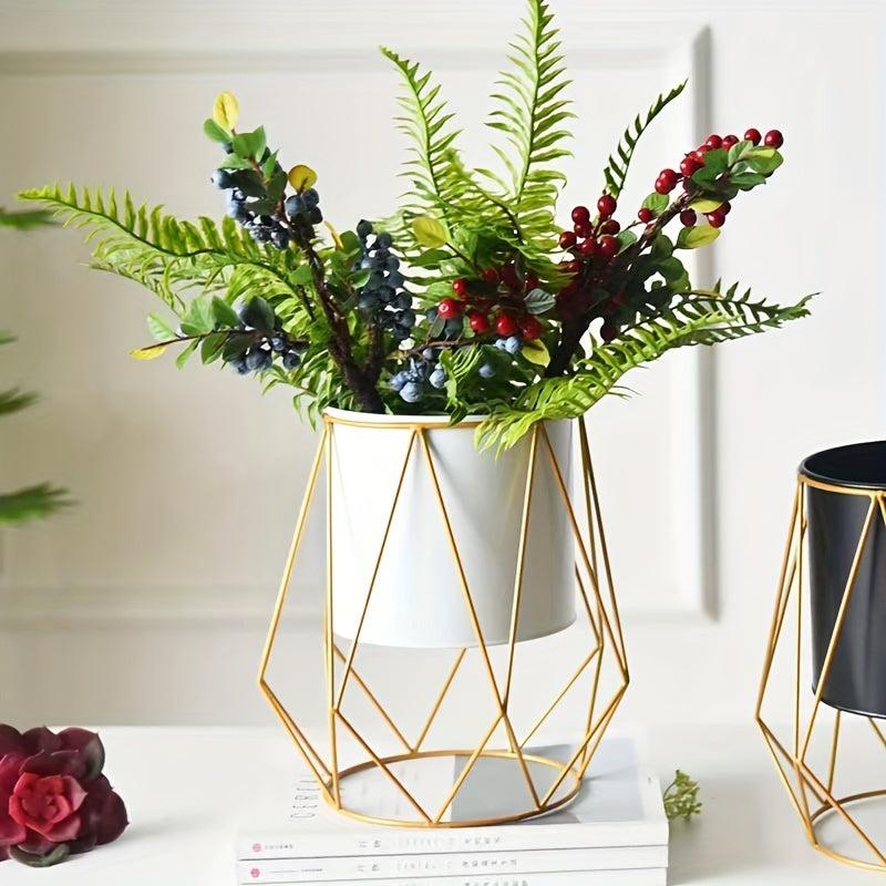 Nordic Iron Art Flowerpot Stand Geometric Metal Bucket Garden Stand