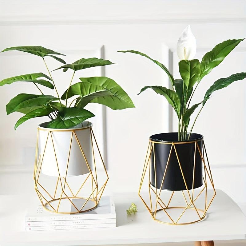 Nordic Iron Art Flowerpot Stand Geometric Metal Bucket Garden Stand