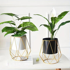Nordic Iron Art Flowerpot Stand Geometric Metal Bucket Garden Stand