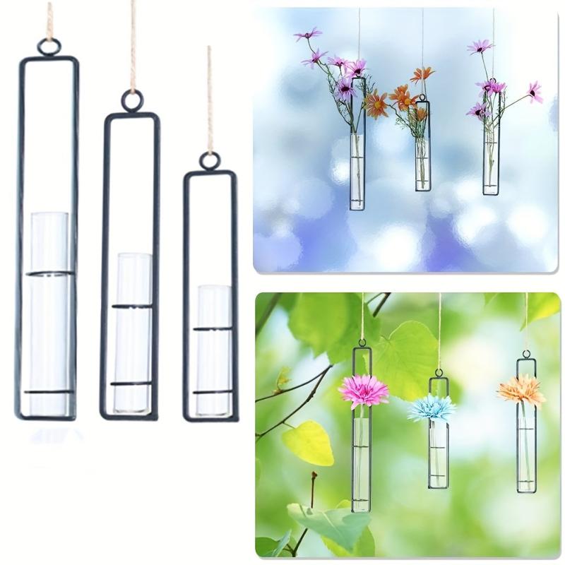 Creative Wall Hanging Flower Vase Iron Glass Hydroponics Planter Pot