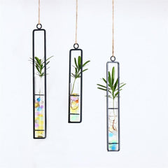 Creative Wall Hanging Flower Vase Iron Glass Hydroponics Planter Pot