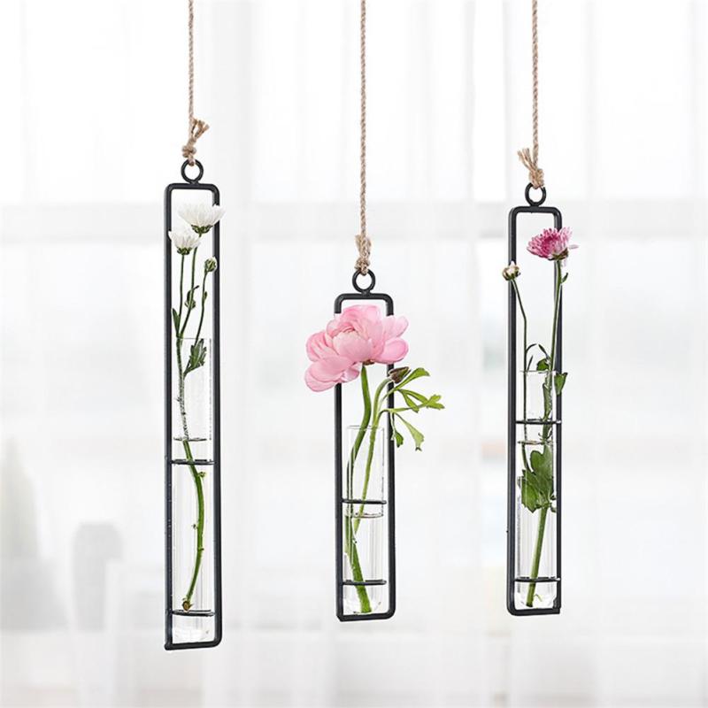 Creative Wall Hanging Flower Vase Iron Glass Hydroponics Planter Pot