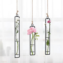 Creative Wall Hanging Flower Vase Iron Glass Hydroponics Planter Pot