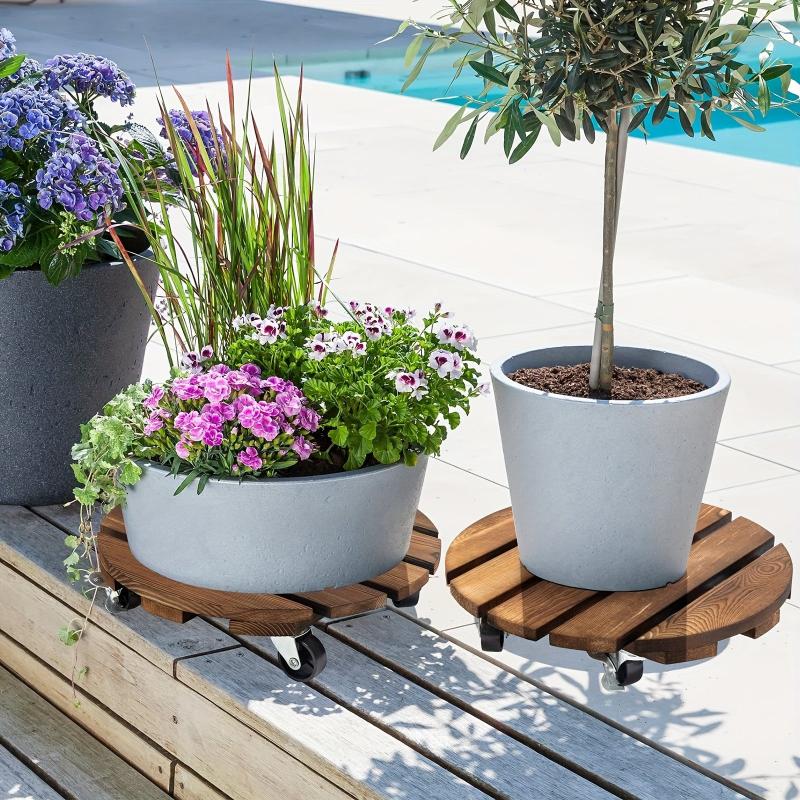 Wood Plant Caddy Heavy Duty Rolling Stand Indoor Outdoor Flower Pot