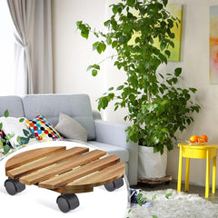 Wood Plant Caddy Heavy Duty Rolling Stand Indoor Outdoor Flower Pot