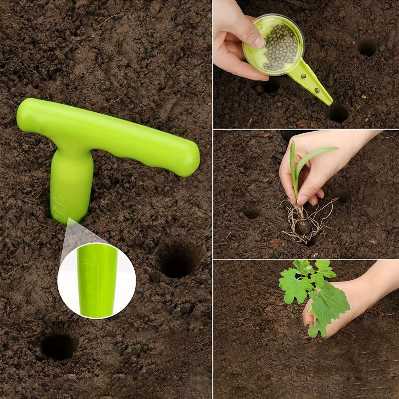 1pc Green Planter Hole Puncher Gardening Tool Set 5 Speed Adjustable Plastic