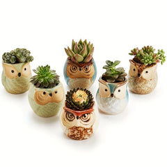 6pcs Owl Pot Ceramic Succulent Plant Cactus Flower Container Planter