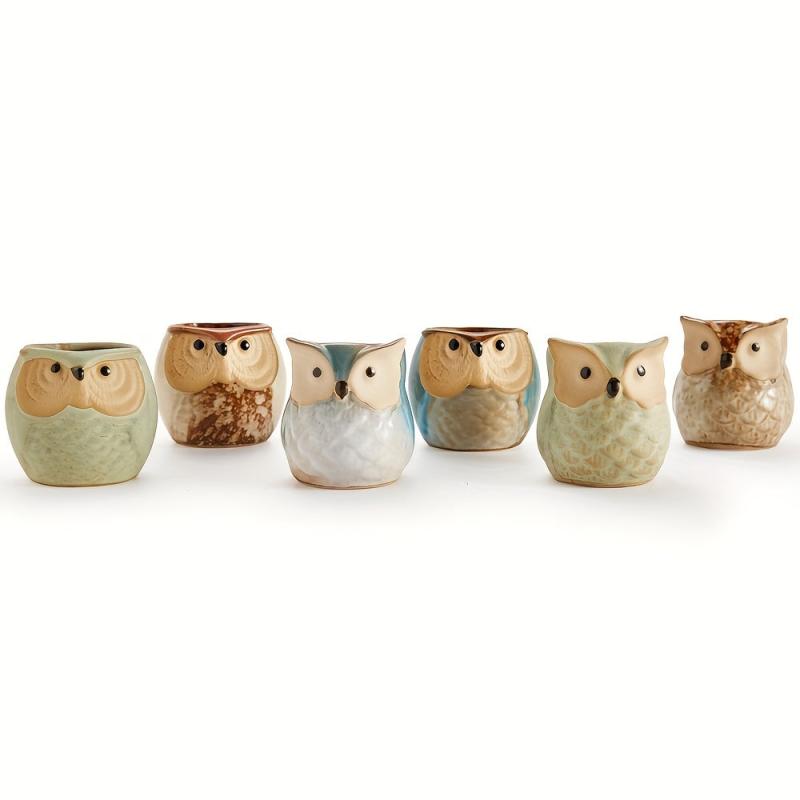 6pcs Owl Pot Ceramic Succulent Plant Cactus Flower Container Planter
