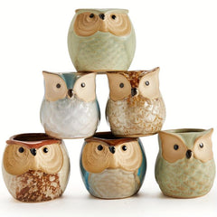 6pcs Owl Pot Ceramic Succulent Plant Cactus Flower Container Planter