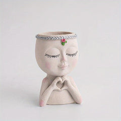 Love Gesture Girl Flower Pot Resin Female Head Statue Vase