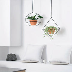 Boho Metal Hanging Planter with Plastic Pots - Diamond & Circle Shape