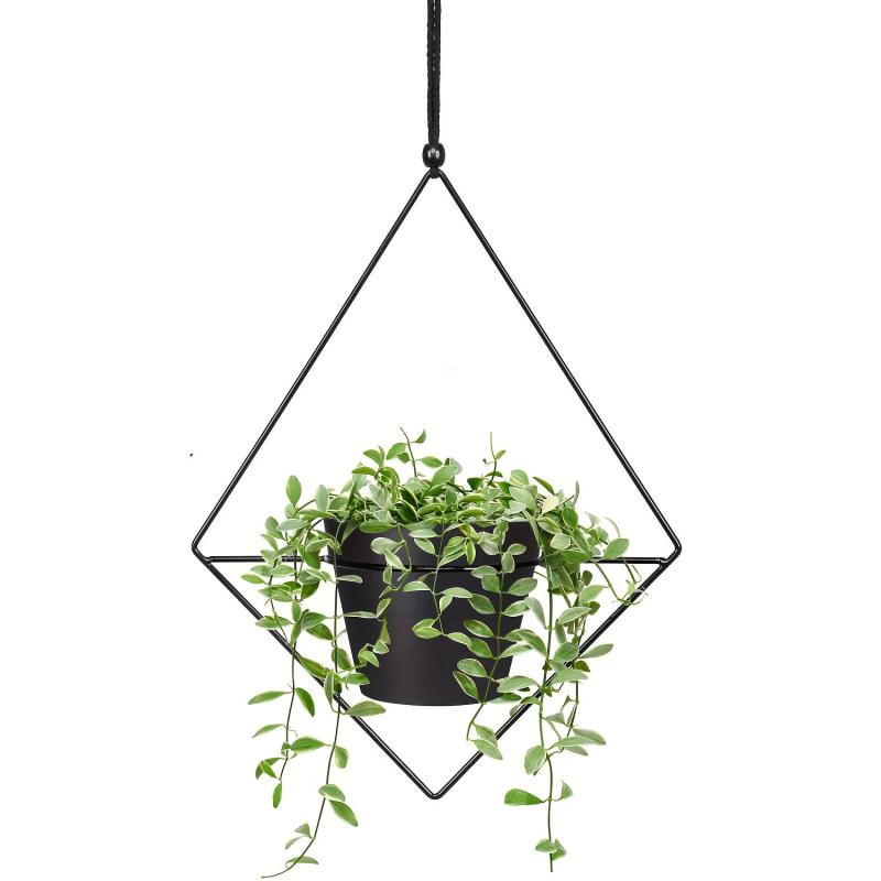 Boho Metal Hanging Planter with Plastic Pots - Diamond & Circle Shape