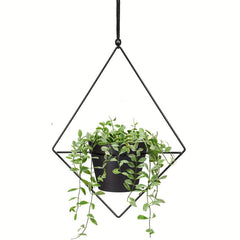 Boho Metal Hanging Planter with Plastic Pots - Diamond & Circle Shape