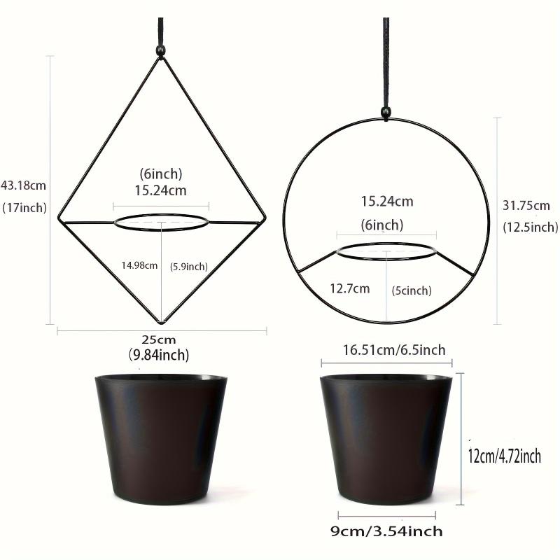 Boho Metal Hanging Planter with Plastic Pots - Diamond & Circle Shape
