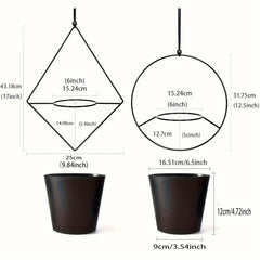 Boho Metal Hanging Planter with Plastic Pots - Diamond & Circle Shape