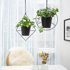 Boho Metal Hanging Planter with Plastic Pots - Diamond & Circle Shape