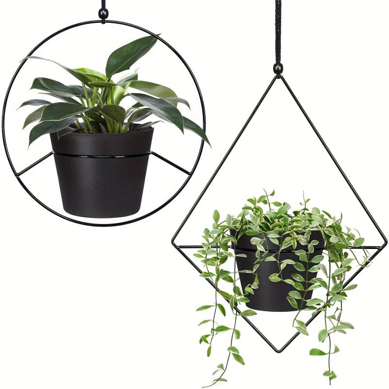 Boho Metal Hanging Planter with Plastic Pots - Diamond & Circle Shape