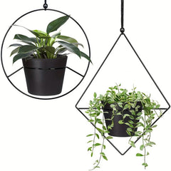 Boho Metal Hanging Planter with Plastic Pots - Diamond & Circle Shape