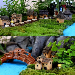 6pcs Mini House Resin Statues for DIY Fairy Garden Bonsai Succulent Planting