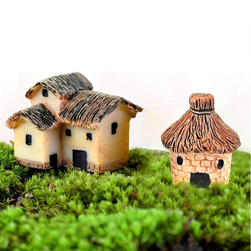 6pcs Mini House Resin Statues for DIY Fairy Garden Bonsai Succulent Planting