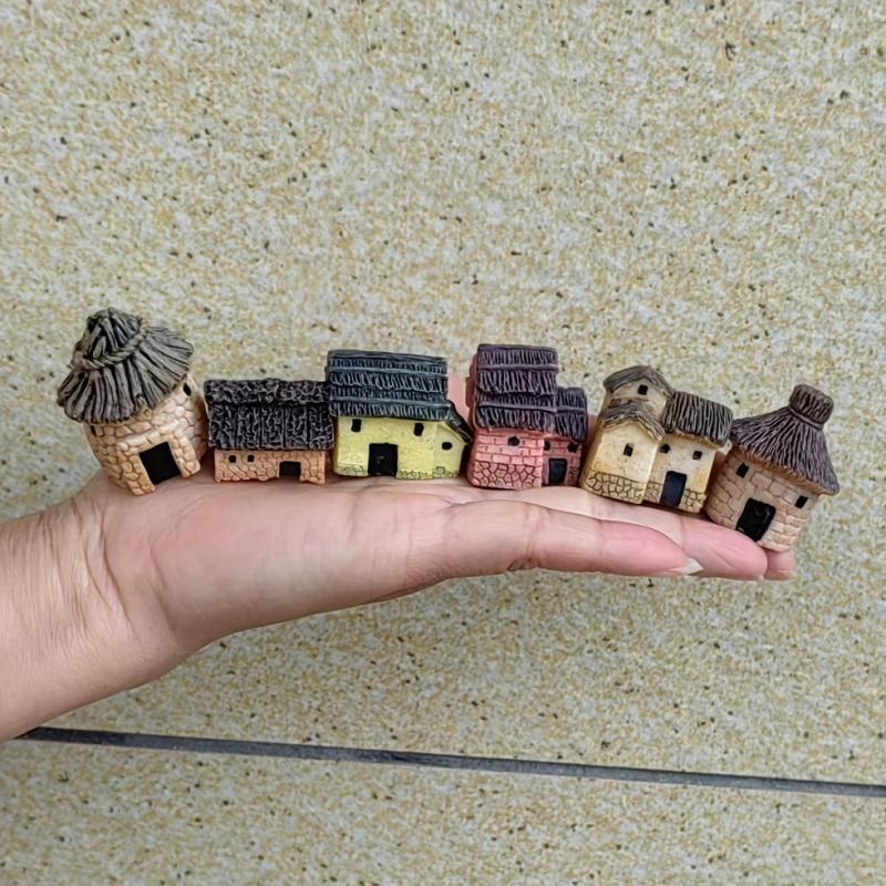 6pcs Mini House Resin Statues for DIY Fairy Garden Bonsai Succulent Planting