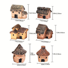 6pcs Mini House Resin Statues for DIY Fairy Garden Bonsai Succulent Planting