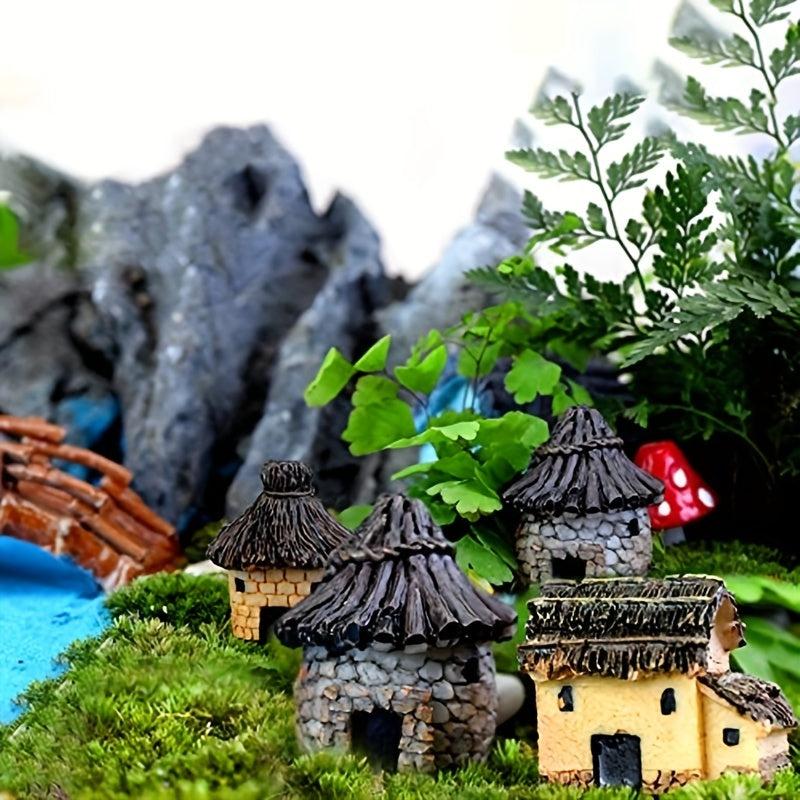 6pcs Mini House Resin Statues for DIY Fairy Garden Bonsai Succulent Planting