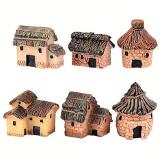 6pcs Mini House Resin Statues for DIY Fairy Garden Bonsai Succulent Planting