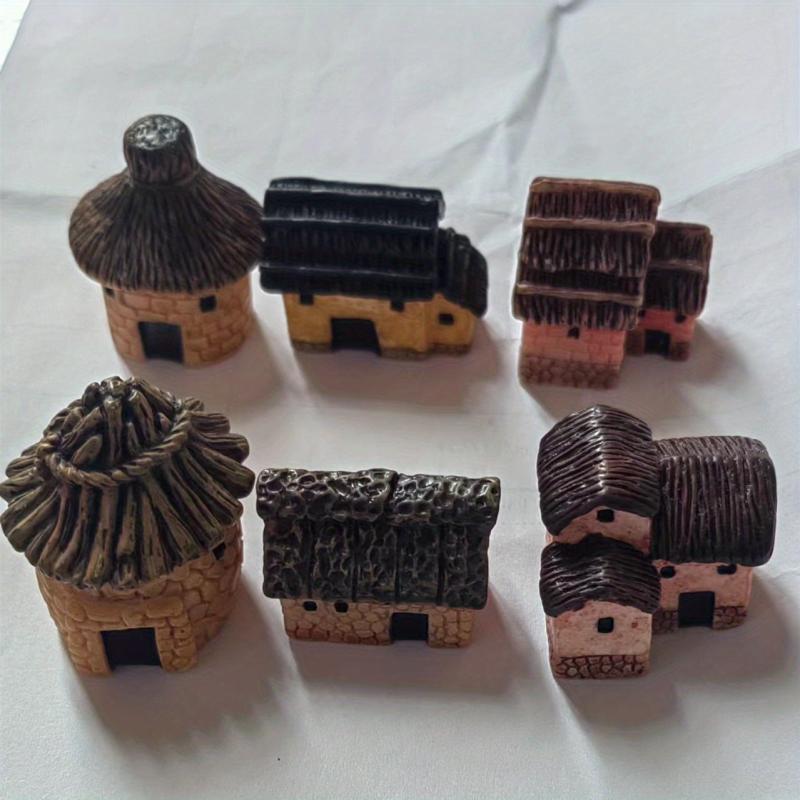 6pcs Mini House Resin Statues for DIY Fairy Garden Bonsai Succulent Planting