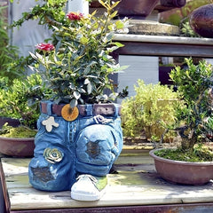 Retro Denim Flower Pots for Garden Fun