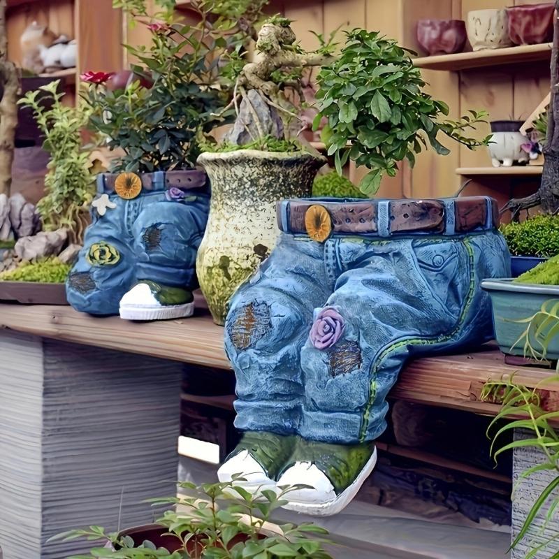 Retro Denim Flower Pots for Garden Fun