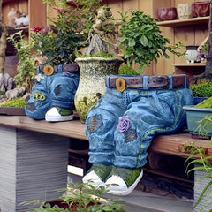 Retro Denim Flower Pots for Garden Fun