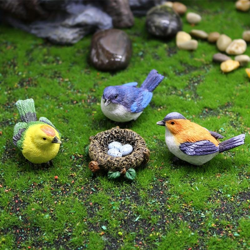 4pcs Bird & Nest Set for DIY Fairy Garden and Car Home Decoration