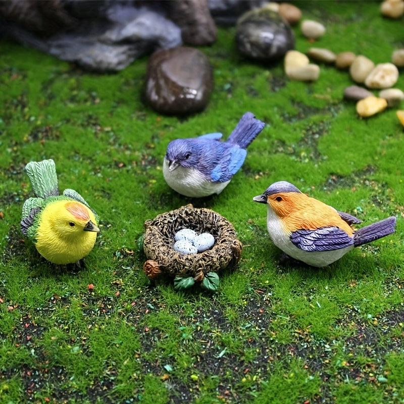 4pcs Bird & Nest Set for DIY Fairy Garden and Car Home Decoration