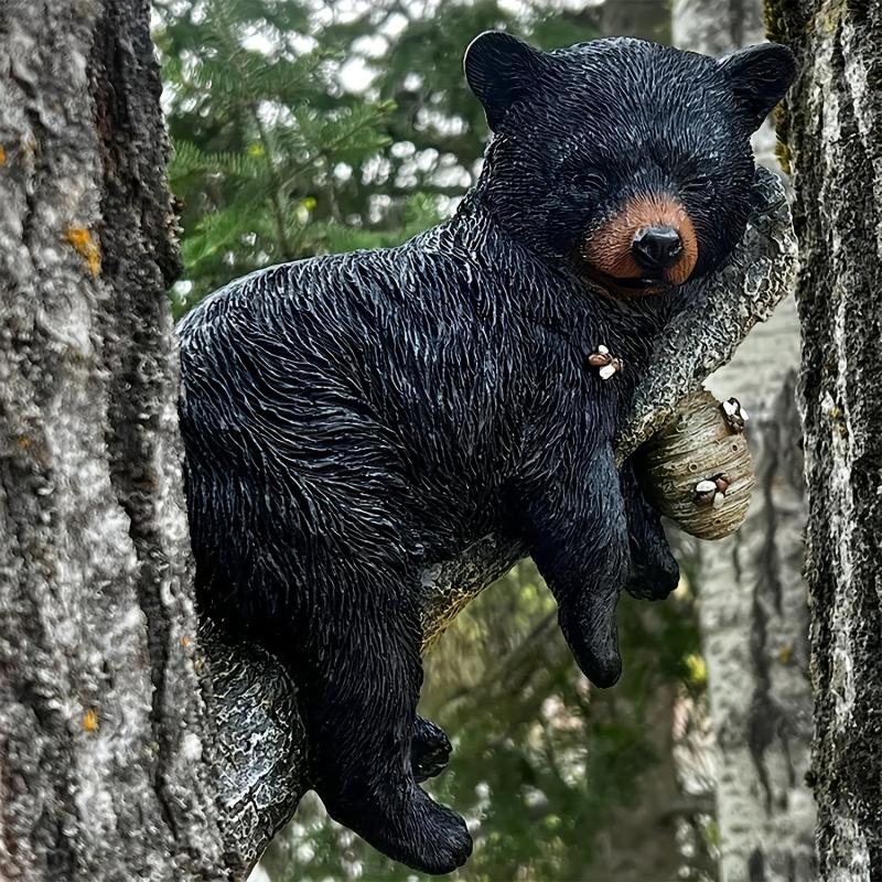 Wall Mounted Bear Cub Figurine Napping In Tree Funny Garden Yard Decoration